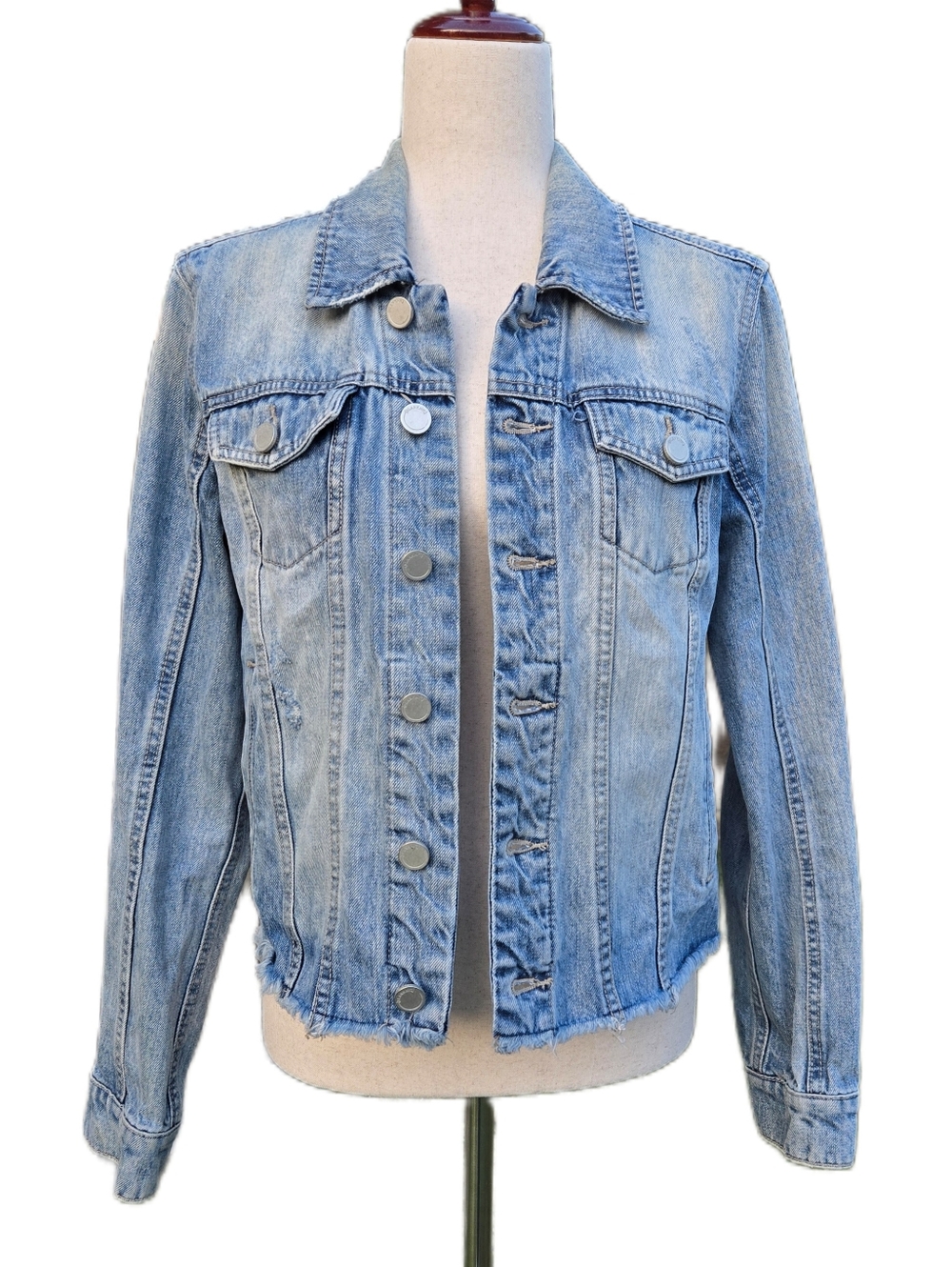 BLANKNYC Denim Jacket Distressed Light Wash Raw Hem Size Medium Cotton